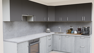 Кухня угловая Грей нубук - Лиственница Камчатская